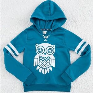 One Step Up Aqua Owl Hoodie Pullover Size L 14-16